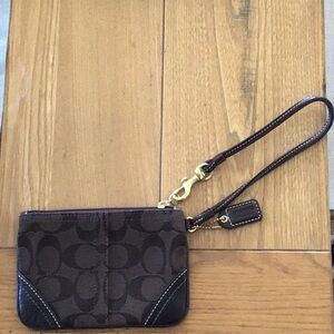 Coach Brown Clutch with Leather Trim and Wrist Strap, NEW